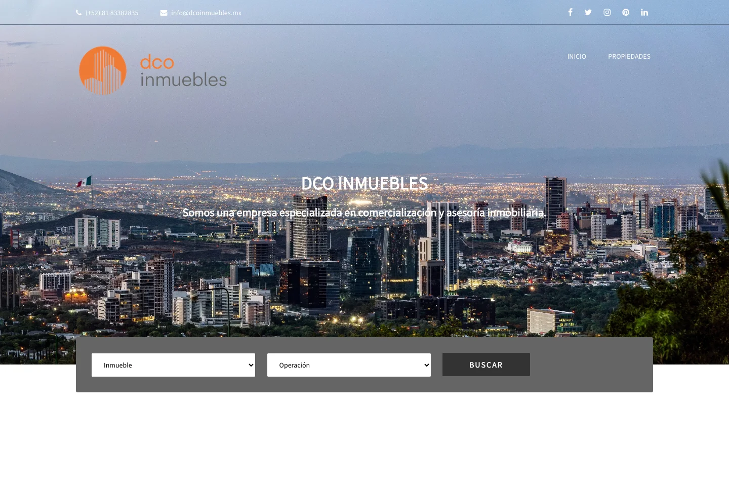 Captura real de DCO Inmuebles: presentación y buscador de propiedades